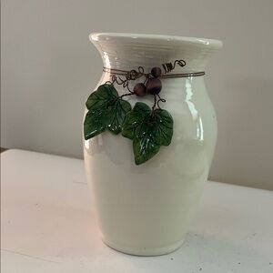 Art Pottery Vase signed Victor B with handmade leaf and grape attached